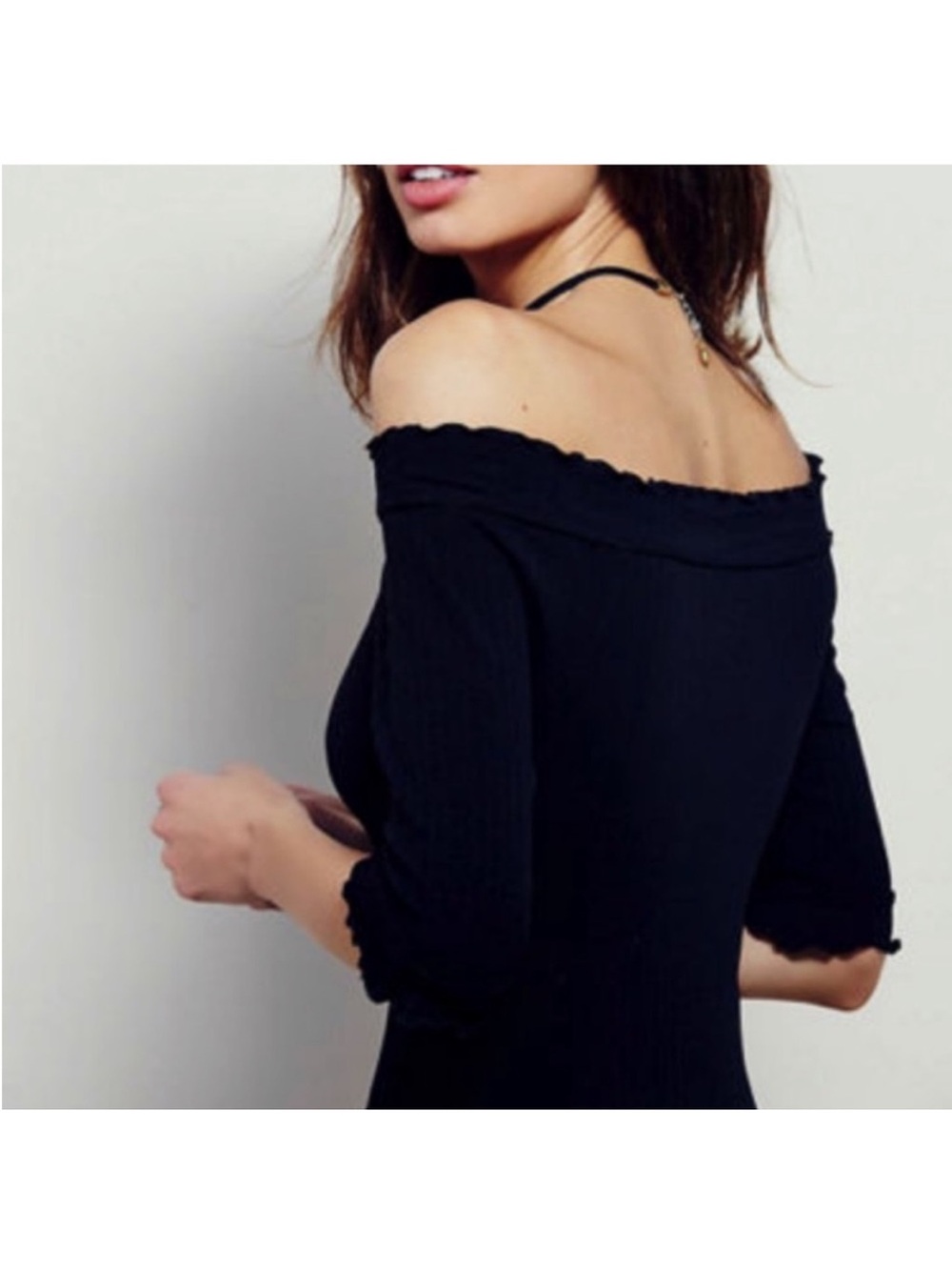 Free People Ribbed Ruffle Off Shoulder Mini Dress Women’s XS/S Grungecore Goth - Picture 8 of 8